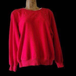 Alfred Dunner Womens Red Pullover Sweater PM Embroidered & Rhinestone Accents